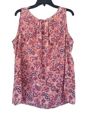 LOFT Pink Paisley Print Sleeveless Tank Blouse - Size XL